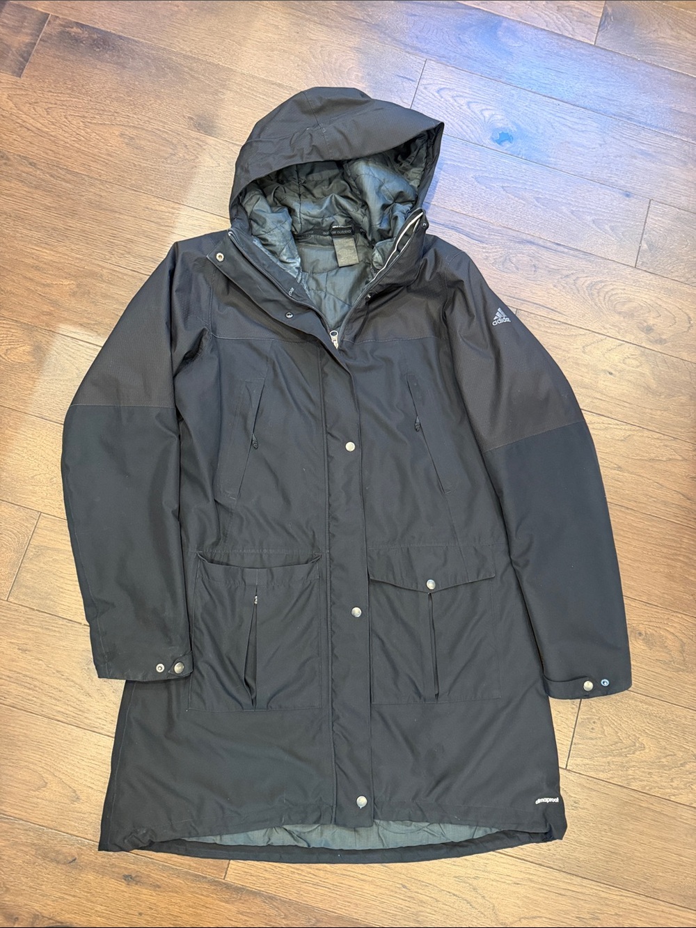 adidas Black Climaproof Hooded Parka Coat Size Medium - C11-679